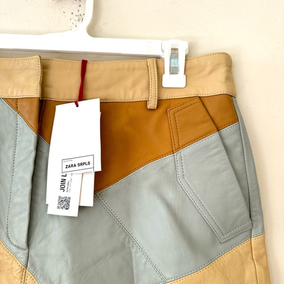 Zara SRPLS Patchwork Skirt Join Life Tanned Leather Large - NWT - Picture 7 of 11